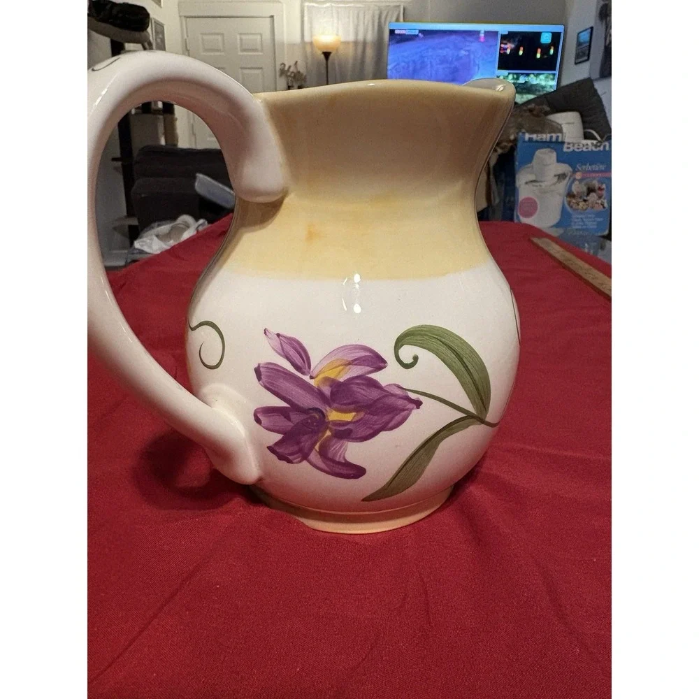 Vintage FTD Floral Ceramic Pitcher Sunflower Iris Flower Vase Home Decor 7